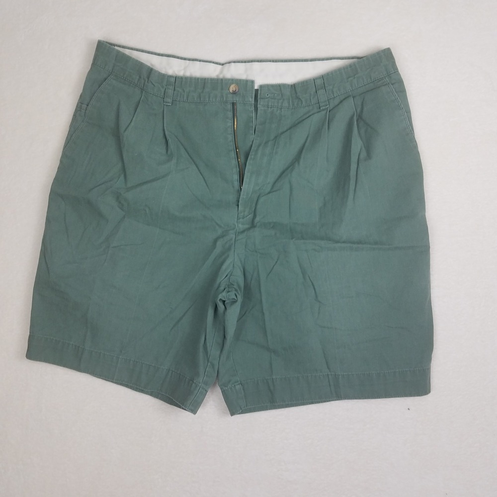 Dockers Chino Shorts Mens 38 Green Excellent Pleated Cotton Twill Casual 8in